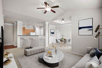 Living room with ceiling fan and light